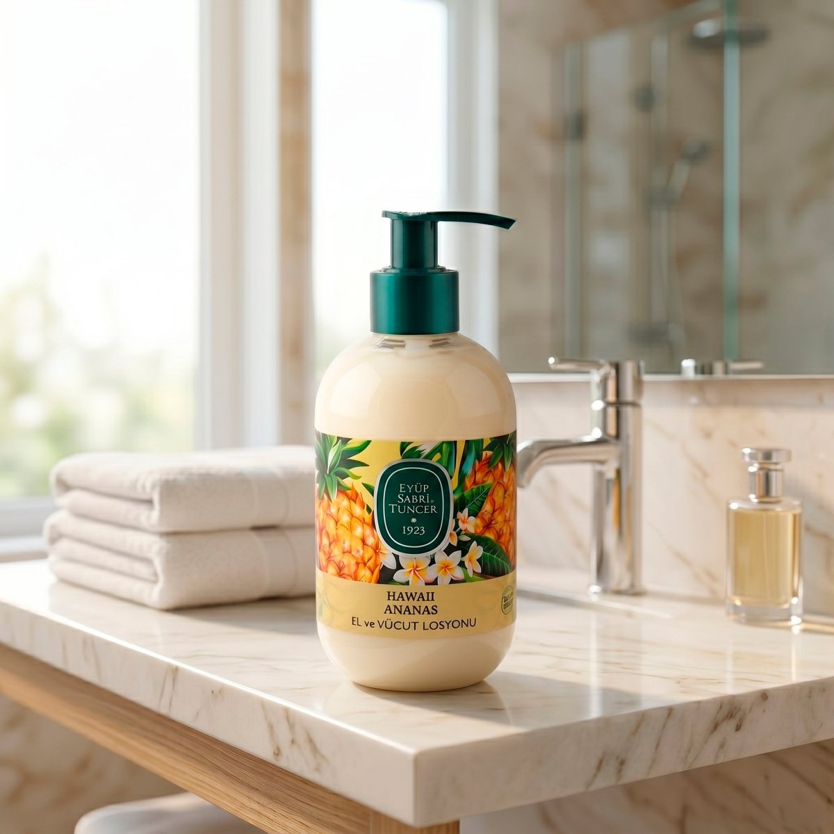 Loción corporal tropical con aceite de oliva y piña hawaiana – 280 ml – Loción corporal natural Eyüp Sabri Tuncer – Grupo DoL